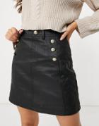 River Island Belted Quilted Faux Leather Mini Skirt In Black