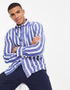 Gant Icon Logo Stripe Slim Heritage Fit Shirt In College Blue-blues
