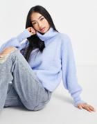 Topshop Knit Ribbed Sweater With Turtle Neck In Denim Blue