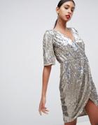 Tfnc Sequin Wrap Mini Dress In Matt Gold - Gold