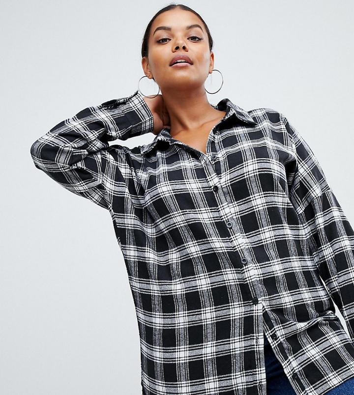 Missguided Plus Boyfriend Shirt In Check - Black