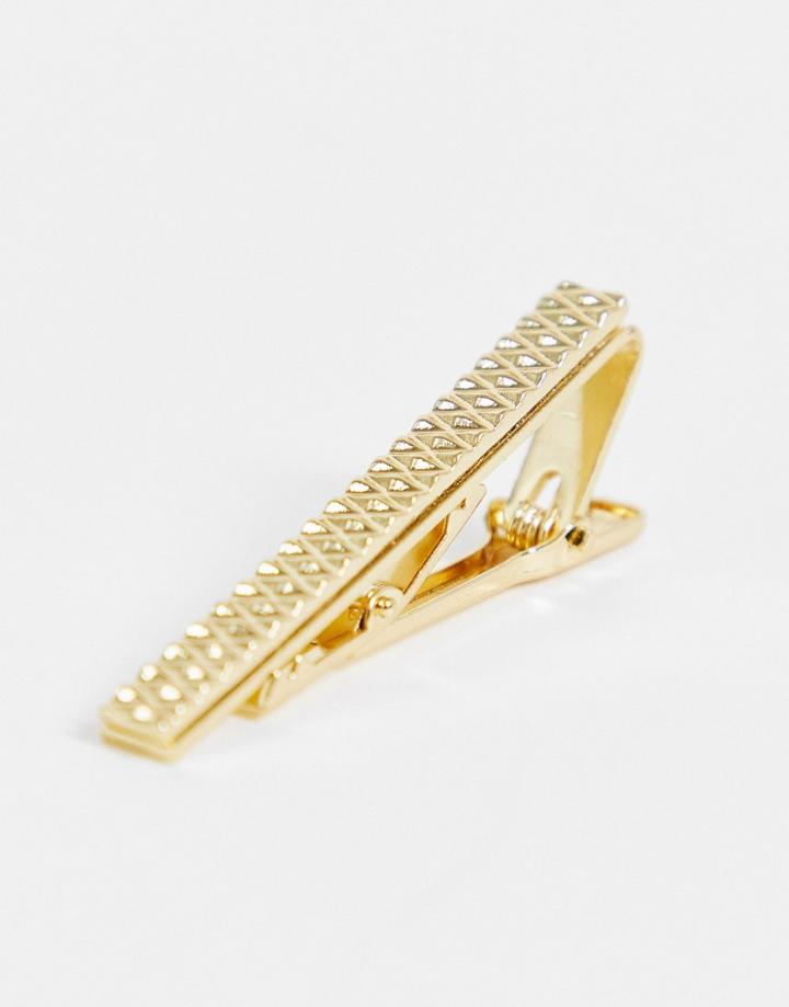 Asos Design Beveled Tie Bar In Gold Tone