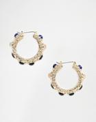 Asos Design Hoop Earrings In Abstract Metal Design With Stone Detail In Gold - Gold