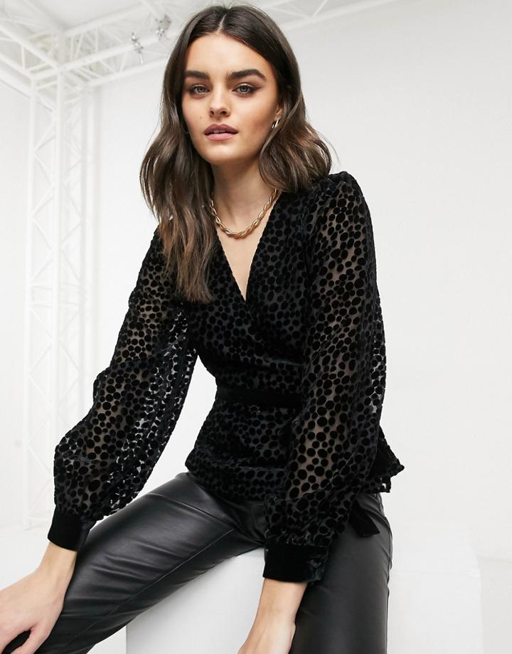 & Other Stories Velvet Devore Wrap Blouse In Black