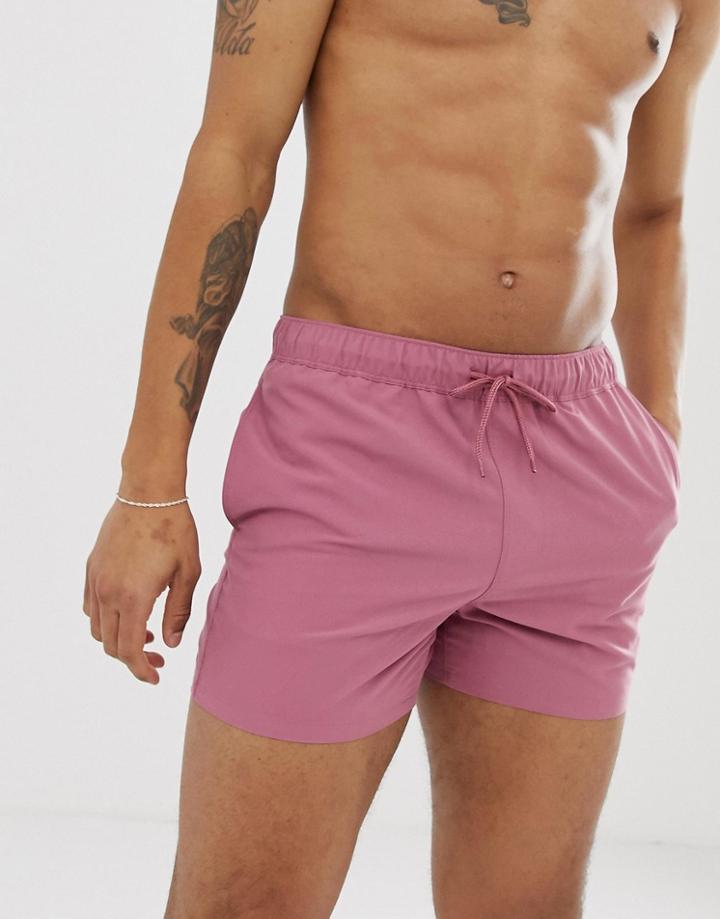 Asos Design Swim Shorts In Dusty Pink Short Length - Pink