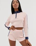 Asos Design Lounge Rib Zip Up Sweat And Short Set - Multi