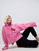Hello Kitty X Asos Cropped Hoodie With Face Print - Pink