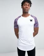 Good For Nothing Raglan Tee With Floral Sleeve Print - White