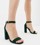 New Look Barely There Block Heeled Sandal In Dark Green