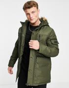 Jack & Jones Essentials Parka With Faux Fur Hood In Khaki-green