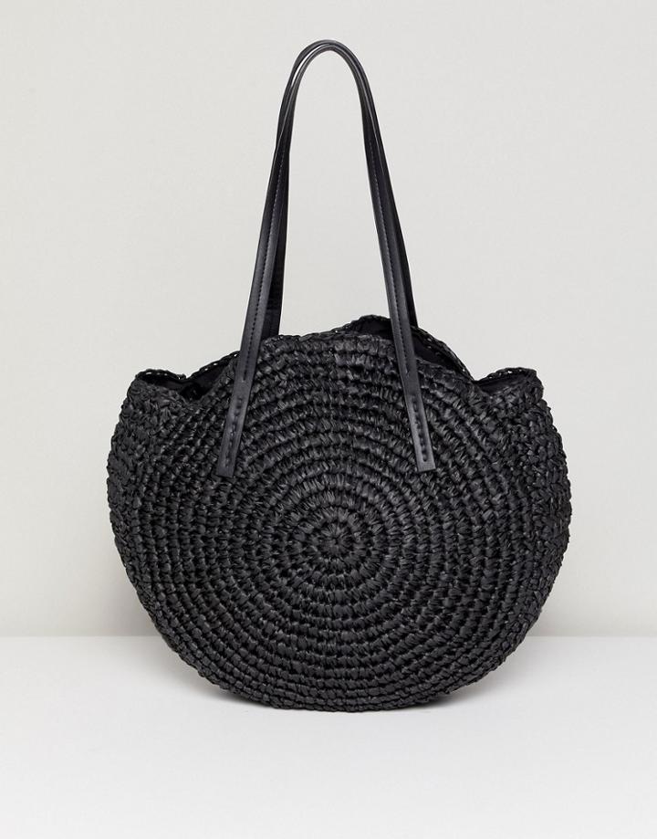 Warehouse Circle Straw Bag - Black