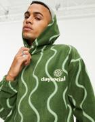 Asos Daysocial Oversized Hoodie In Polar Fleece With All-over Squiggle Print In Green