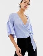 Ax Paris Cropped Wrap Blouse - Blue