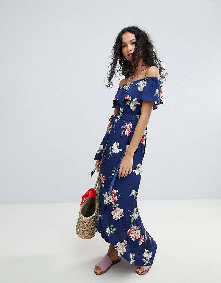 Influence Floral Off Shoulder Maxi Dress - Black