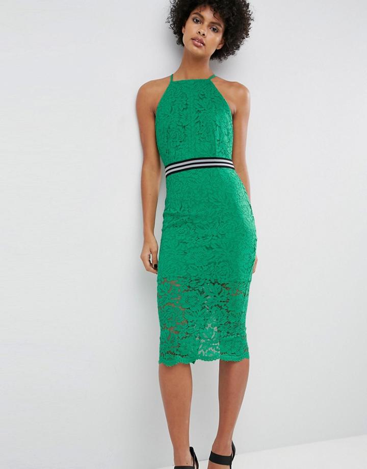 Asos Sports Waist Detail Lace Pencil Midi Pencil Dress - Green