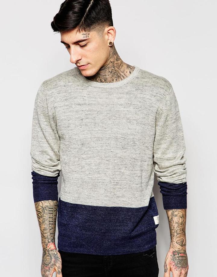 Scotch & Soda Sweater With Color Block - Gray