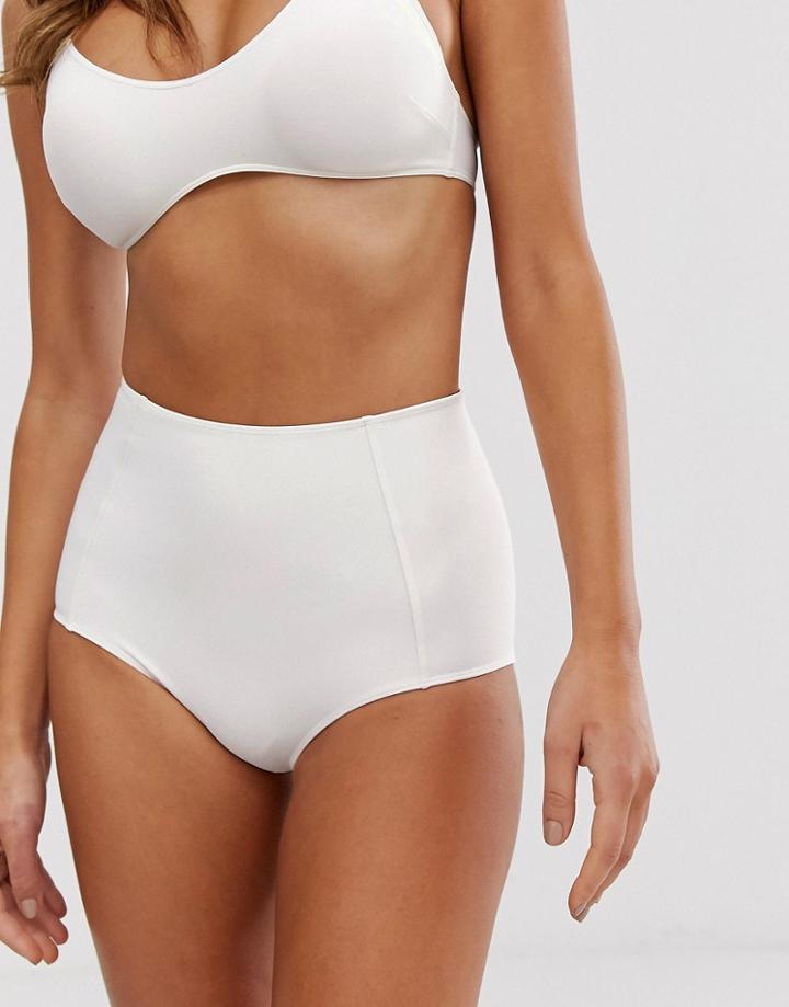Monki High Waisted Bikini Bottoms In White - White