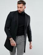 New Look Single Breasted Overcoat In Black - Black