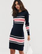 Vila Color Block Stripe Rib Sweater Dress - Navy