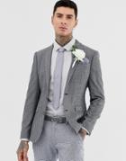 Asos Design Wedding Super Skinny Wool Mix Blazer With Large Herringbone In Blue - Blue