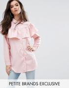 Missguided Petite Stripe Frill Long Sleeve Collared Shirt - Multi