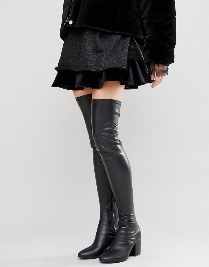 Daisy Street Black Thigh High Heeled Over The Knee Boots - Black