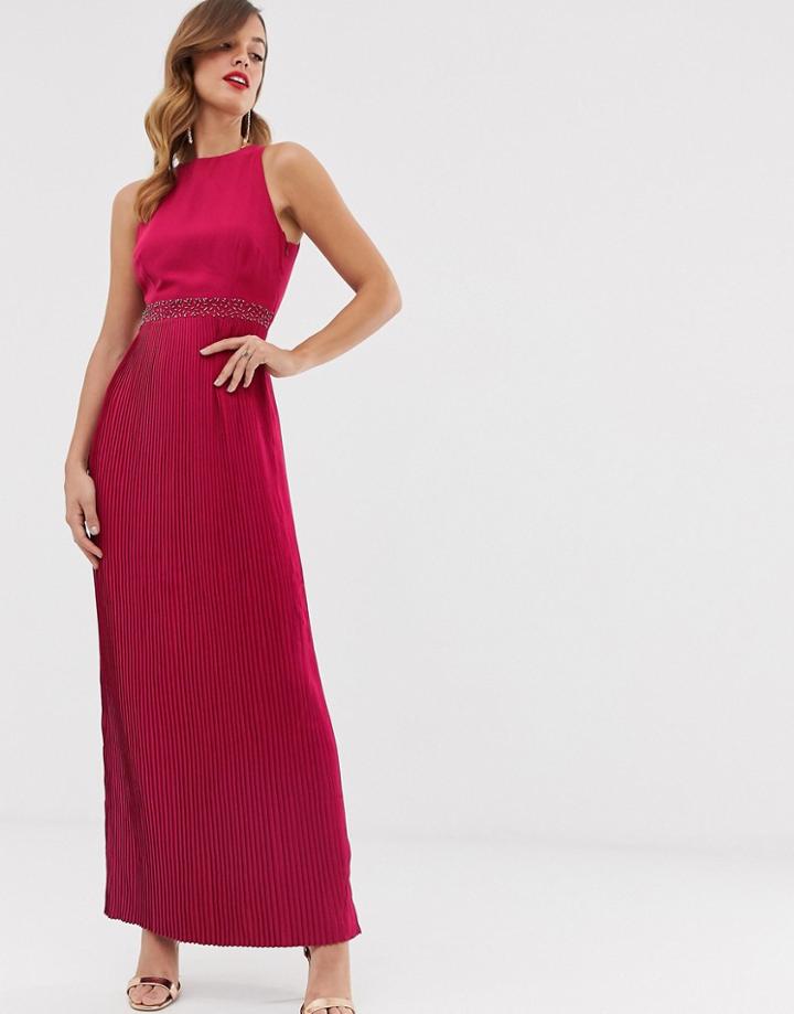 Little Mistress High Neck Pleated Maxi Dress-red