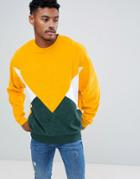 Asos Design Oversized Sweatshirt In Towelling With Color Blocking - Yellow