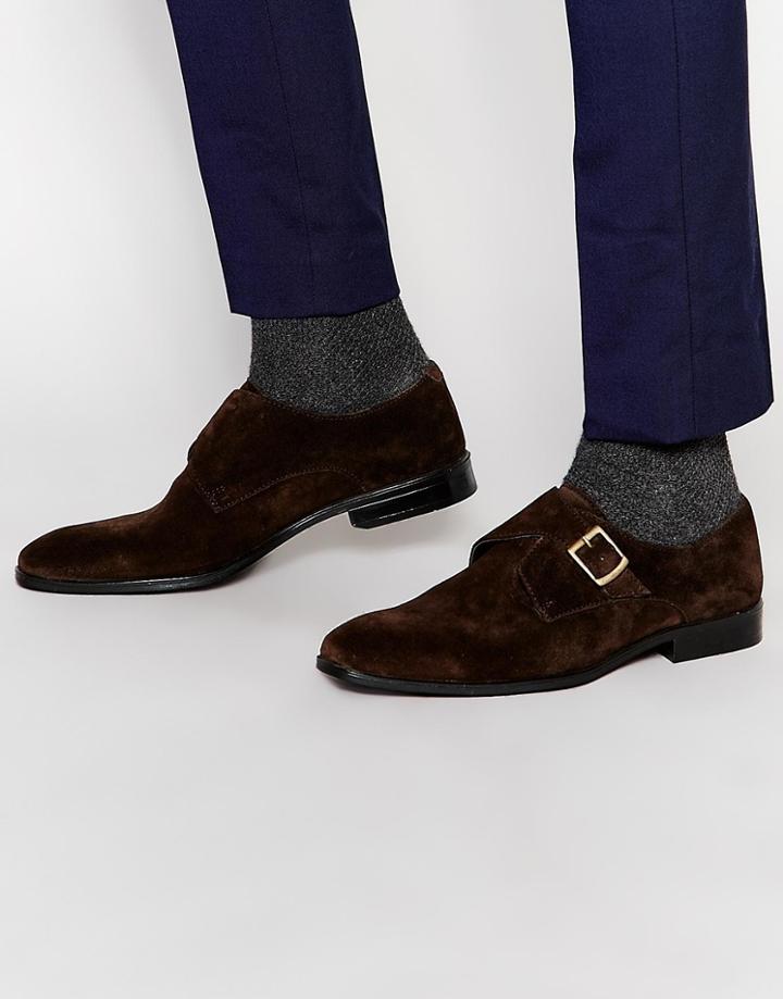 Asos Single Strap Monk Shoes In Brown Suede - Brown