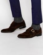 Asos Single Strap Monk Shoes In Brown Suede - Brown