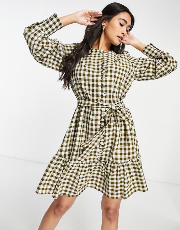 Selected Femme Check Smock Dress In Green