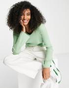 Asos Design V Neck Sweater In Rib In Green