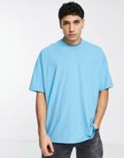 Asos Design Organic Cotton Blend Oversized T-shirt With Crew Neck In Blue