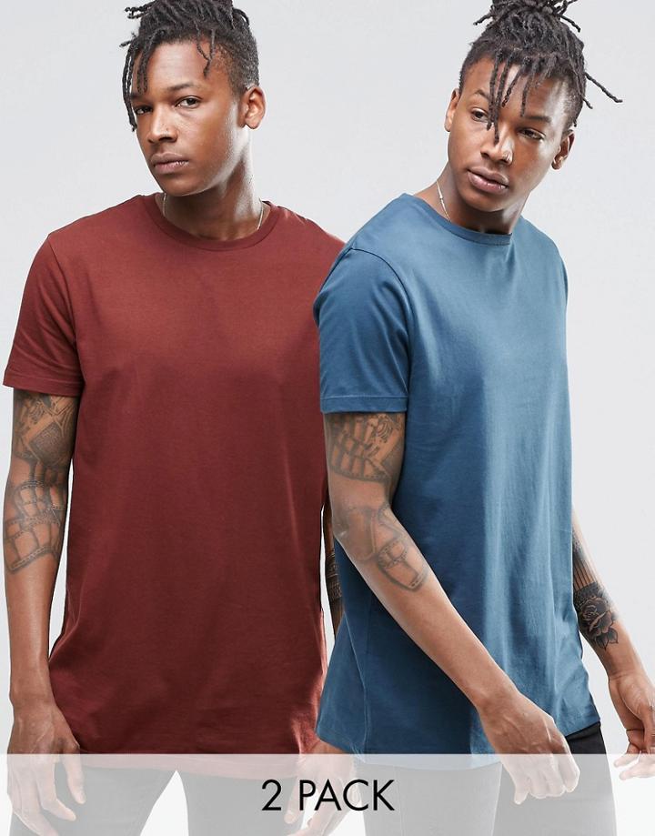 Asos 2 Pack Longline T-shirt Save 18% In Brown/blue