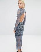 Lavish Alice Lace Open Back Midi Dress - Blue