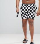 Asos Plus Swim Shorts In Checkerboard Print Mid Length - Black