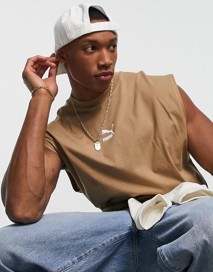 Puma Classics Oversized Jersey Tank Top In Brown