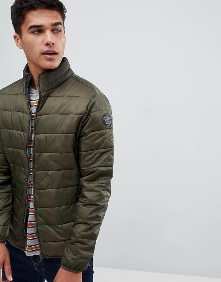 Burton Menswear Quilted Jacket With Funnel Neck In Green - Green