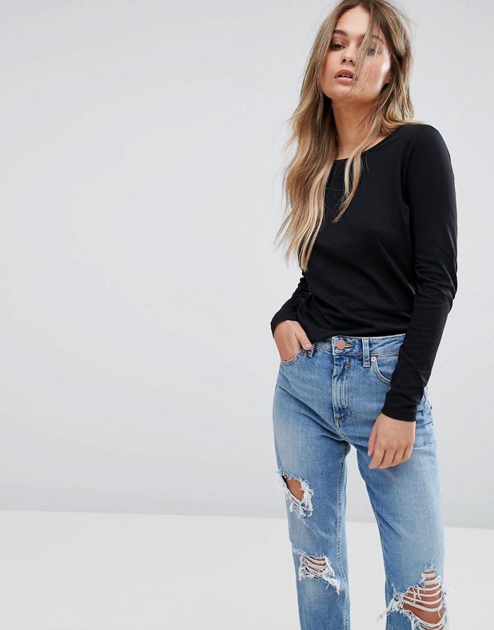 New Look Black Long Sleeve Crew Tee - Black