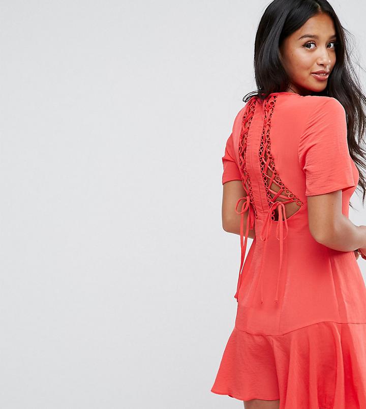 Asos Petite Lace Up Back Tea Mini Dress - Red