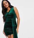 Jaded Rose Exclusive Velvet Mini Dress With Cowl And Train Detail In Emerald Green