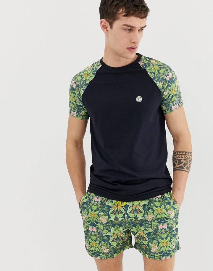 Le Breve Two-piece Tropical Print Raglan T-shirt - Navy