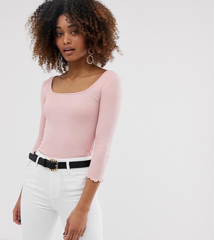 Stradivarius Str Square Neck Long Sleeve Top In Pink - Pink