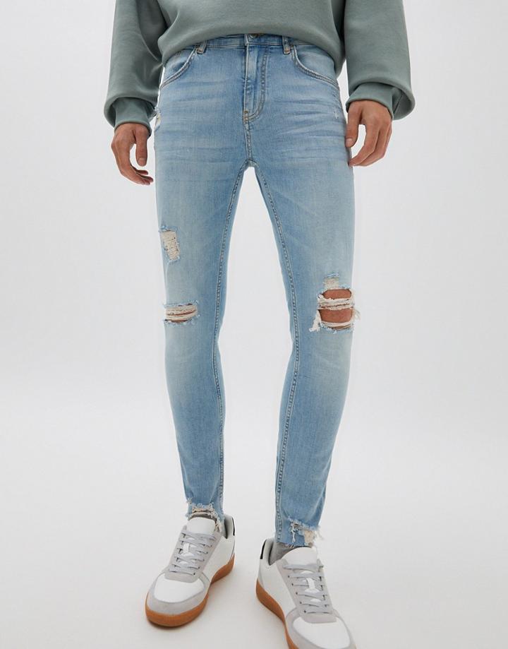 Pull & Bear Premium Skinny Jeans In Light Blue-blues