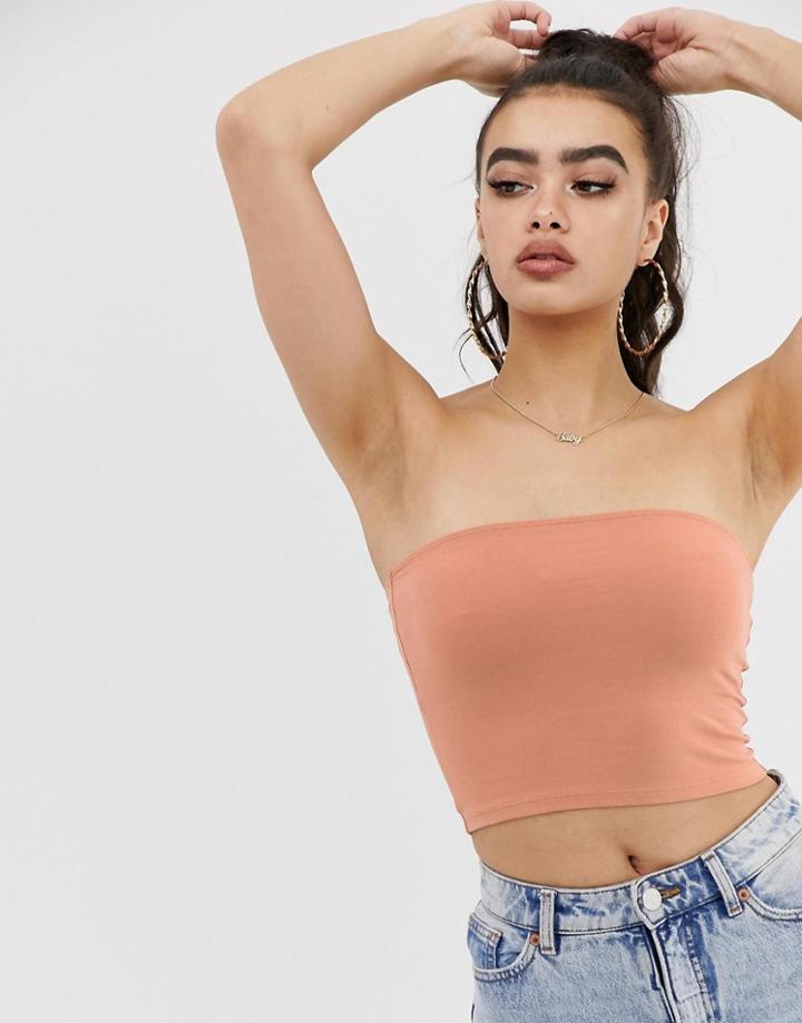 Asos Design Crop Bandeau Top In Pink - Pink