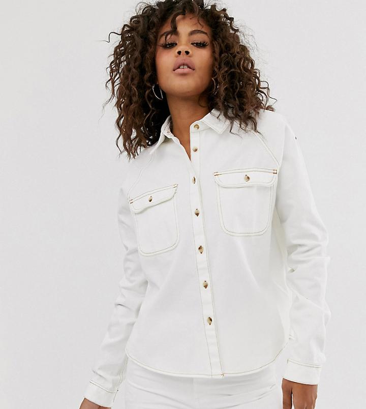 Asos Design Tall Denim Relaxed Shirt In White - White