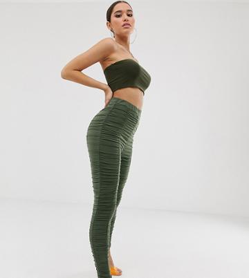 Fashionkilla Ruched Pants In Khaki - Green