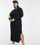 Asos Design Curve Midi Ribbed Column Dress With Side Split In Black