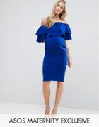 Asos Maternity Large Ruffle Bardot Dress - Blue