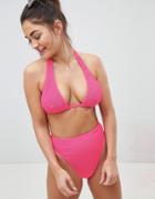 Asos Design Fuller Bust Mix And Match Crinkle Supportive Triangle Bikini Top Dd-f-pink